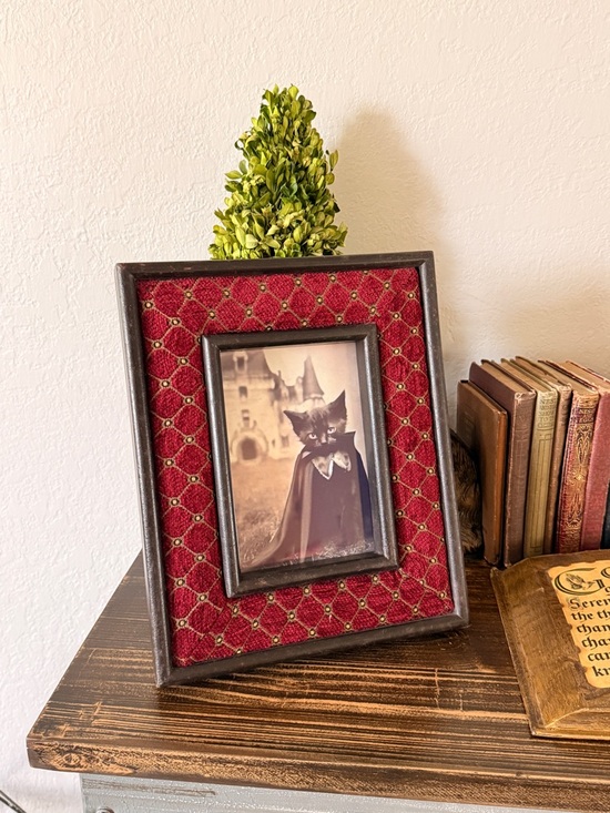 Vintage Gothic Red Quilted Velvet Picture Frame with Black Cat - Picture 4 of 10